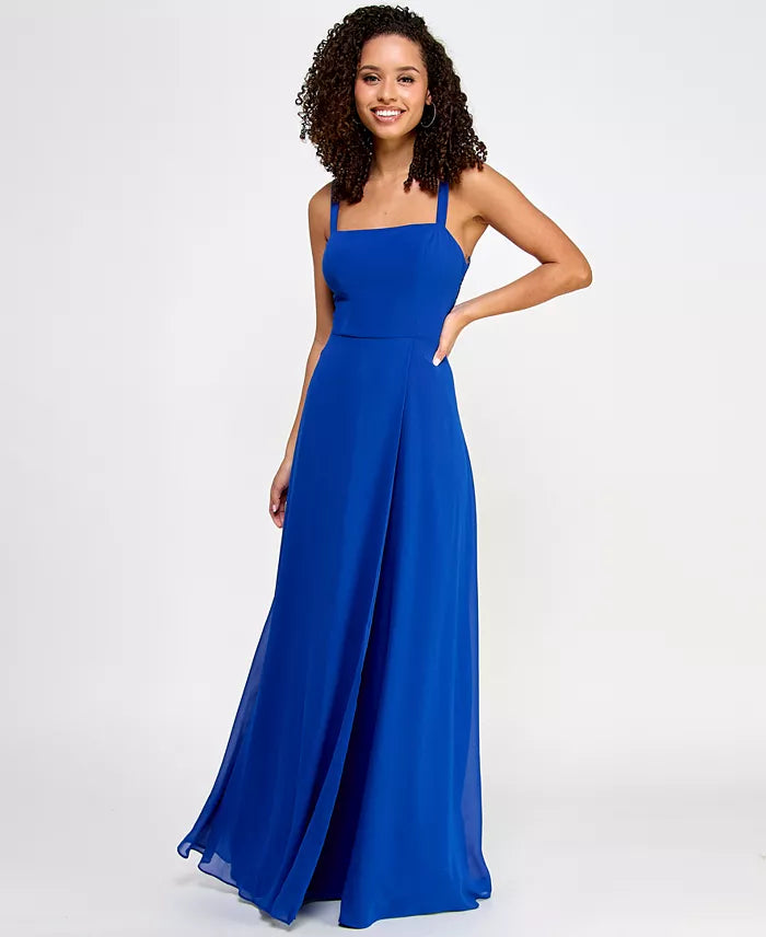 city studio dress blue City Studios Juniors' Draped Sleeveless Satin Fit & Flare Dress MSRP $ DGFOutlet