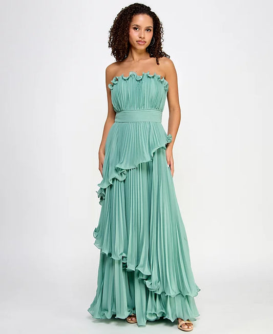 Speechless Juniors Strapless Ruffled Tiered Pleated Gown  Color Green Size 15