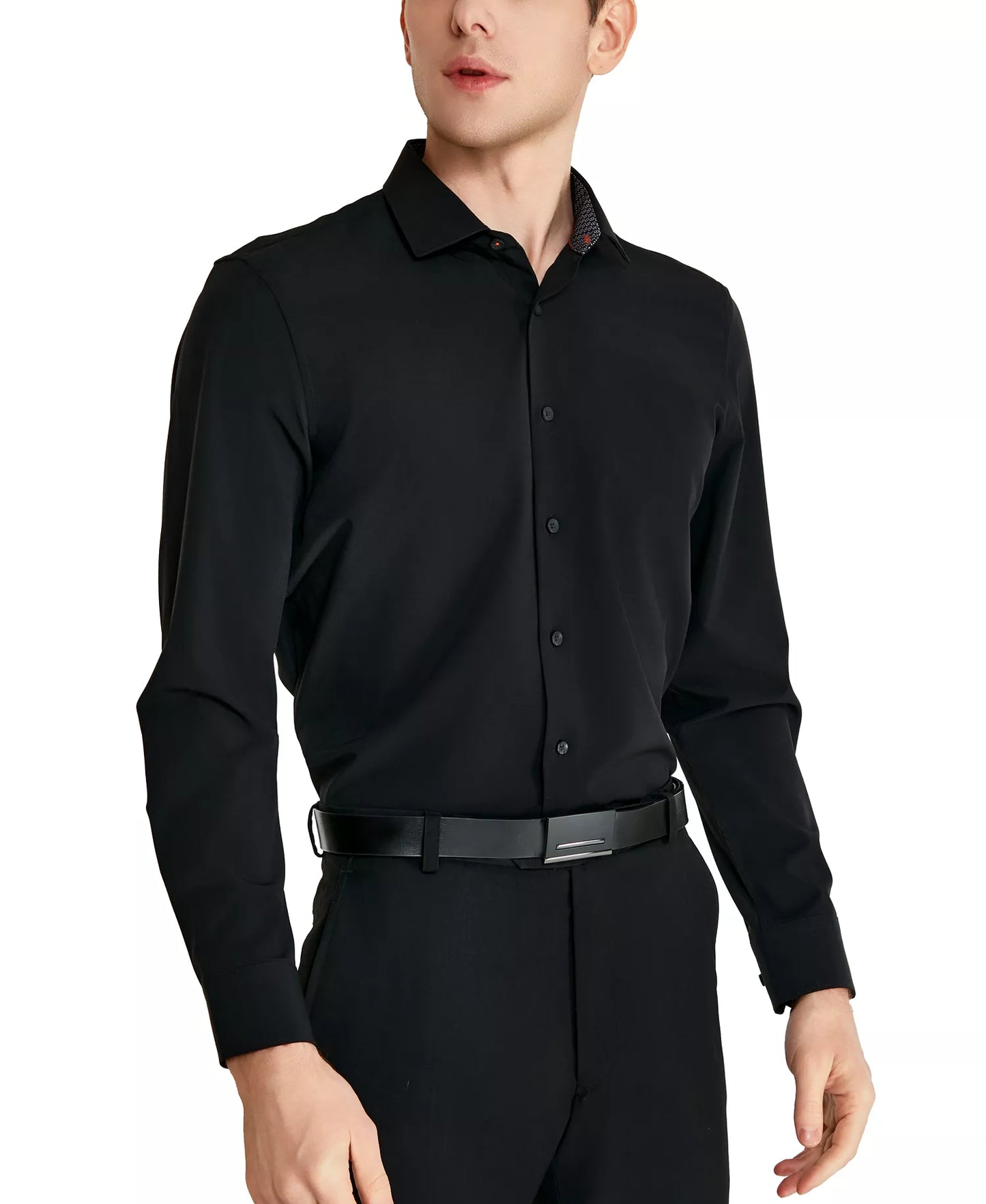 Tallia Men's Slim-Fit Solid Poplin Dress Shirt Black 16/16.5 32/33