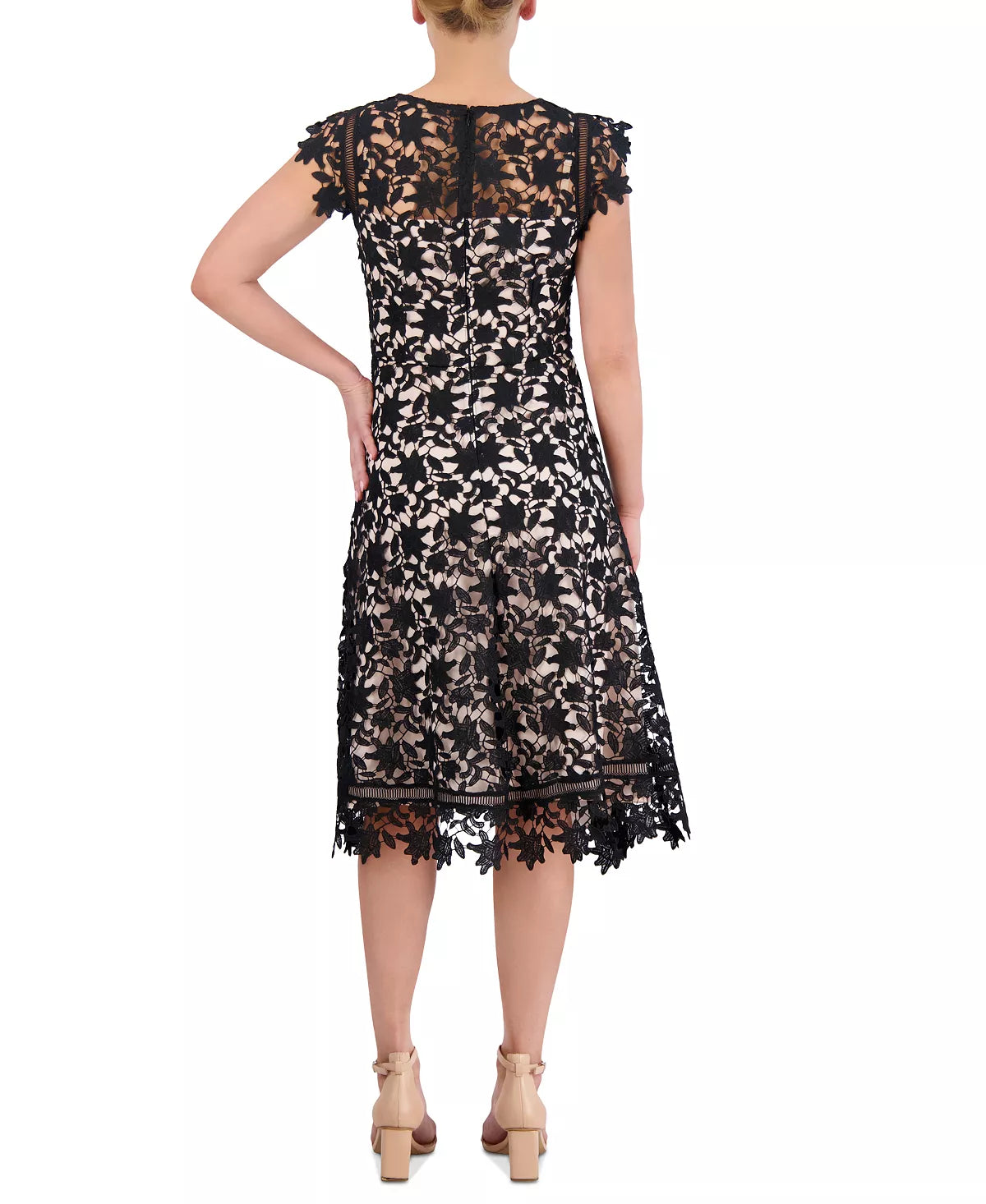 Eliza J Lace Asymmetrical-Hem Midi Dress Color Black/Natural Size 12