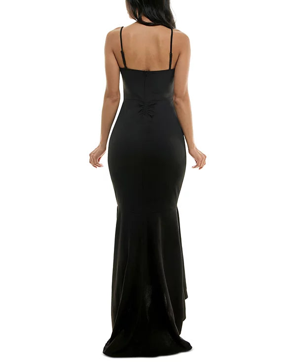Emerald Sundae Women's Hi-Low Straight-Neck Mermaid Gown Color Black Size S
