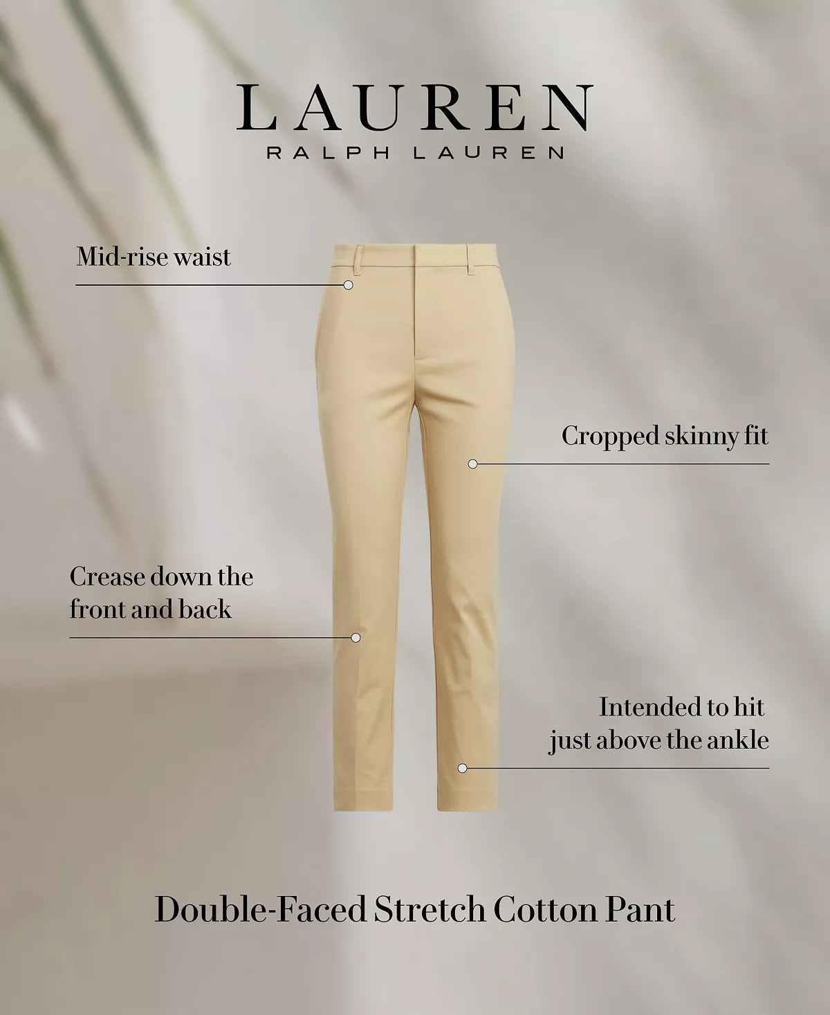 Lauren Ralph Lauren Women's Skinny Double-Faced Stretch Cotton Pants Color Birch Tan Size 18