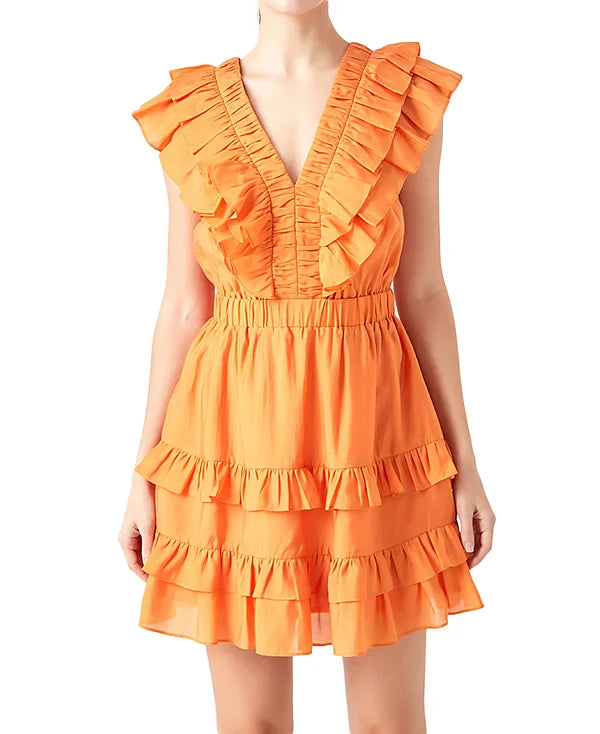 endless rose Women's V-Neck Ruffle-Trim Mini Dress Color Orange Size XL