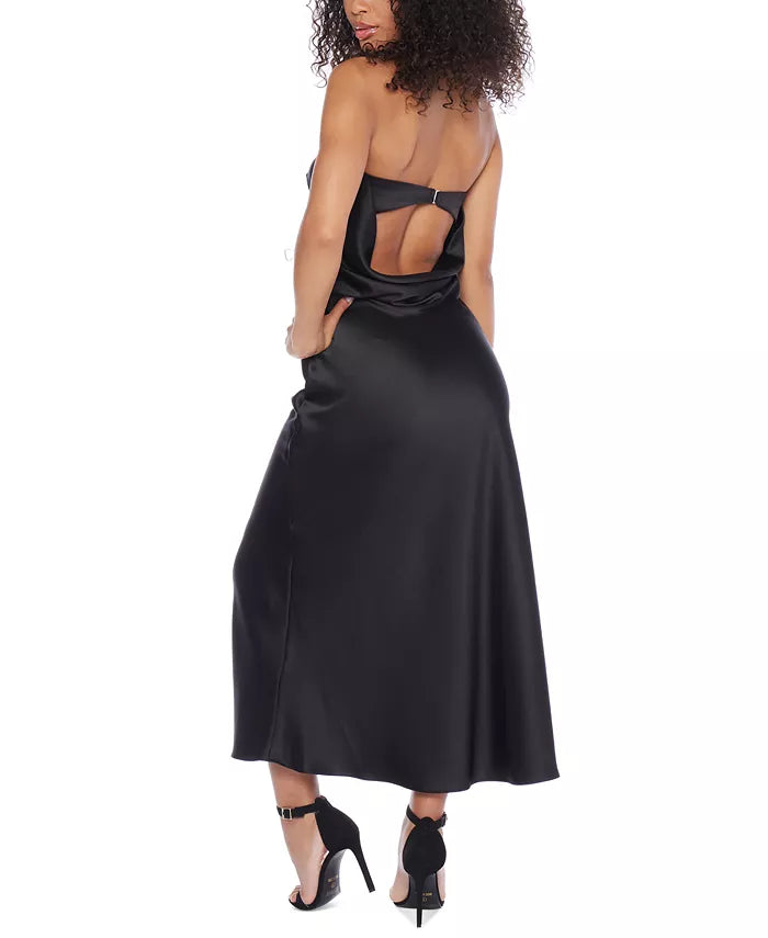 B Darlin Juniors Satin Draped-Back Midi Dress Color Black Size 3/4