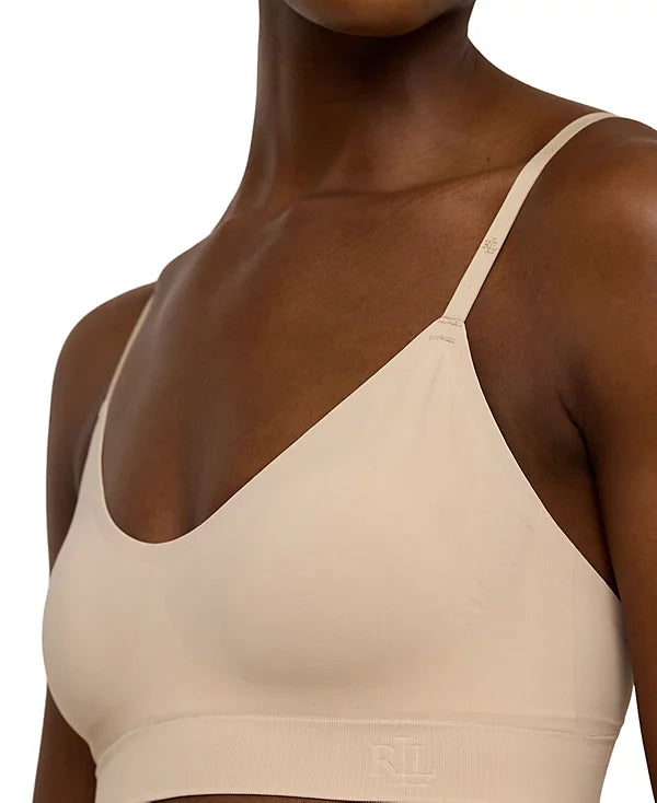 Lauren Ralph Lauren Women's Luxe Smoothing Wireless Bralette Light Truffle Size XL