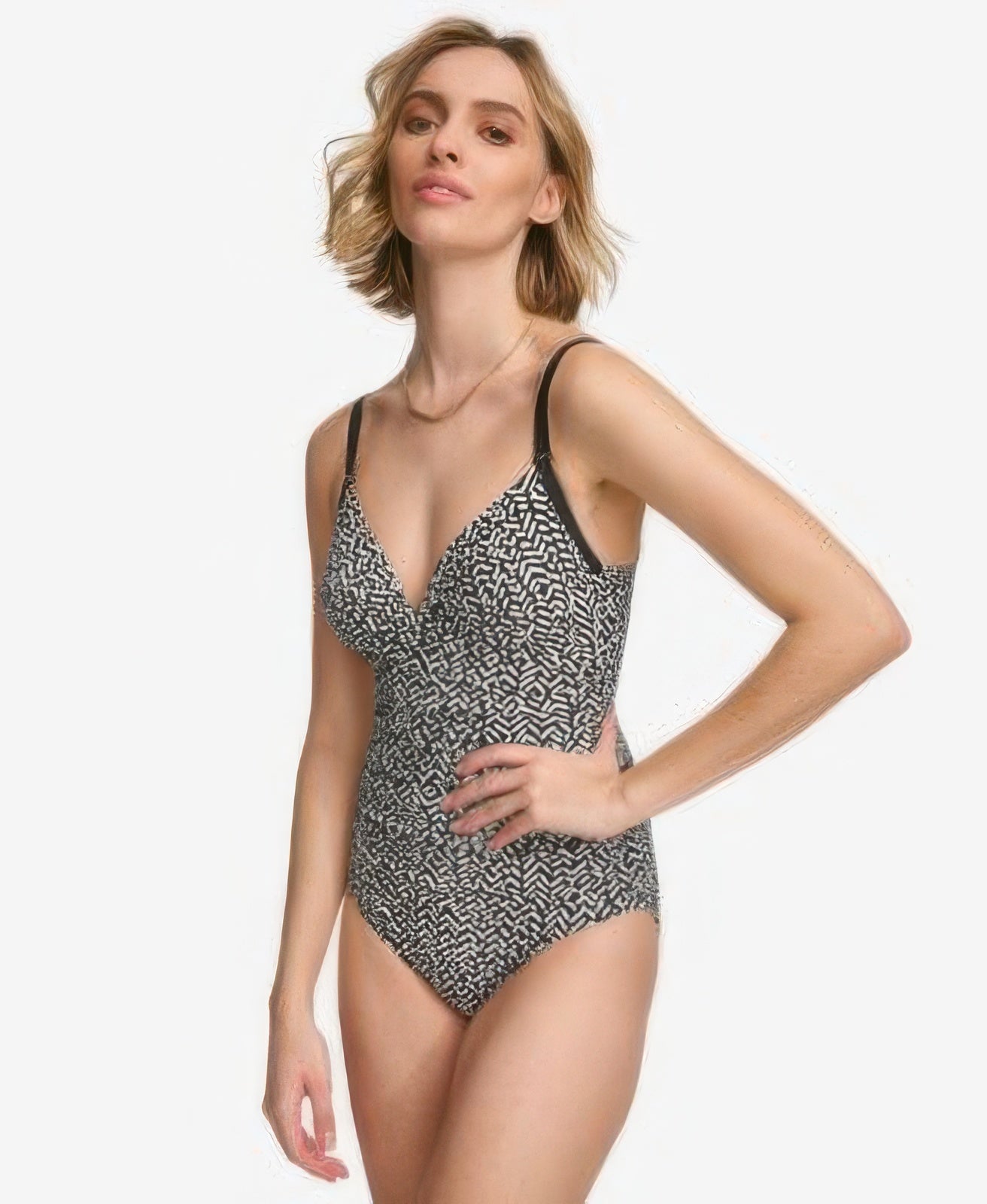 Calvin Klein Twist-Front Tummy-Control One-Piece Swimsuit Black/Soft White Size 10
