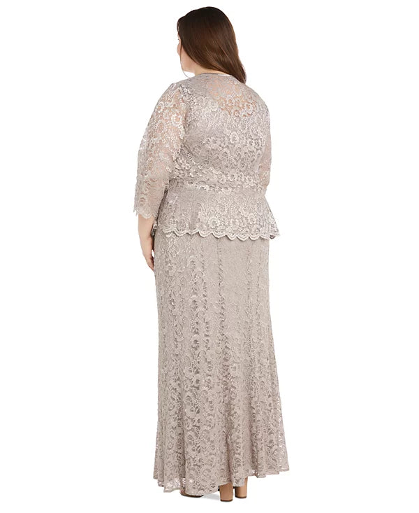 RM Richards Plus Size Metallic Lace Jacket & Dress Color Champagne Size 16W