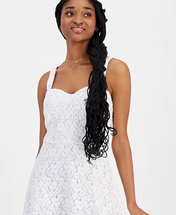 Tinsel Juniors' Lace Sweetheart-Neck Corset Midi Dress Color White Size L