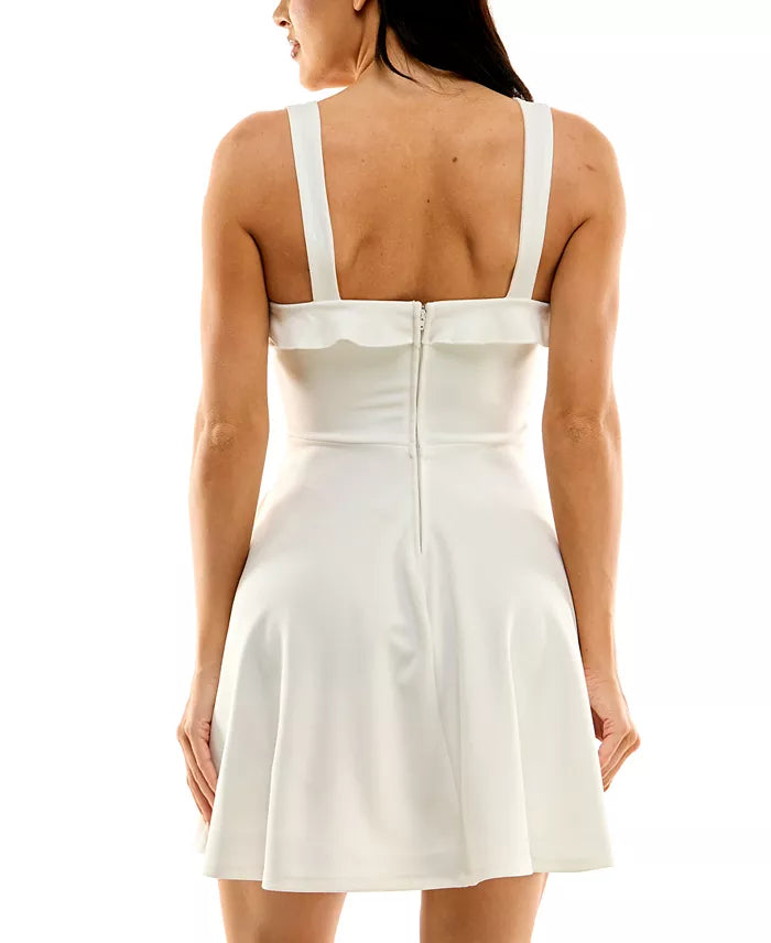 City Studios Juniors Sweetheart Tie-Neck Skater Dress Ivory Size 7/8