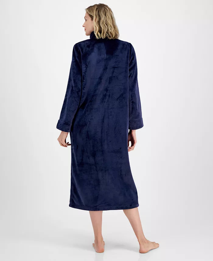 Charter Club Women's Long Plush Zip-Front Robe Navy Sail Size XL