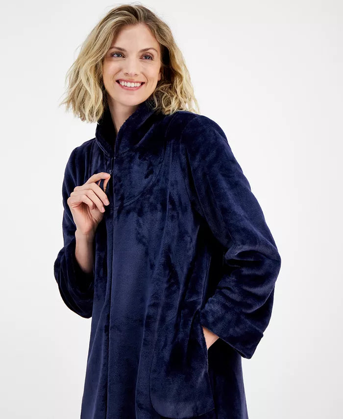 Charter Club Women's Long Plush Zip-Front Robe Navy Sail Size XL
