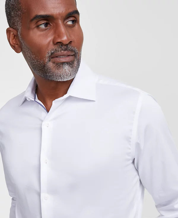 Bar III Men's Spread-Collar Sateen Dress Shirt Bright White Size M 15/15.5