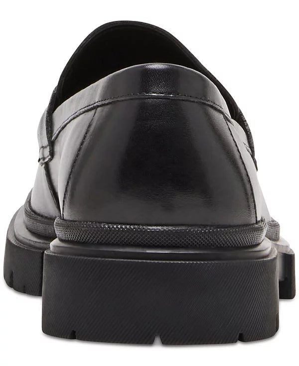 Steve Madden Men's Akkron Leather Lug-Sole Penny Loafers Black Leather Size 7.5