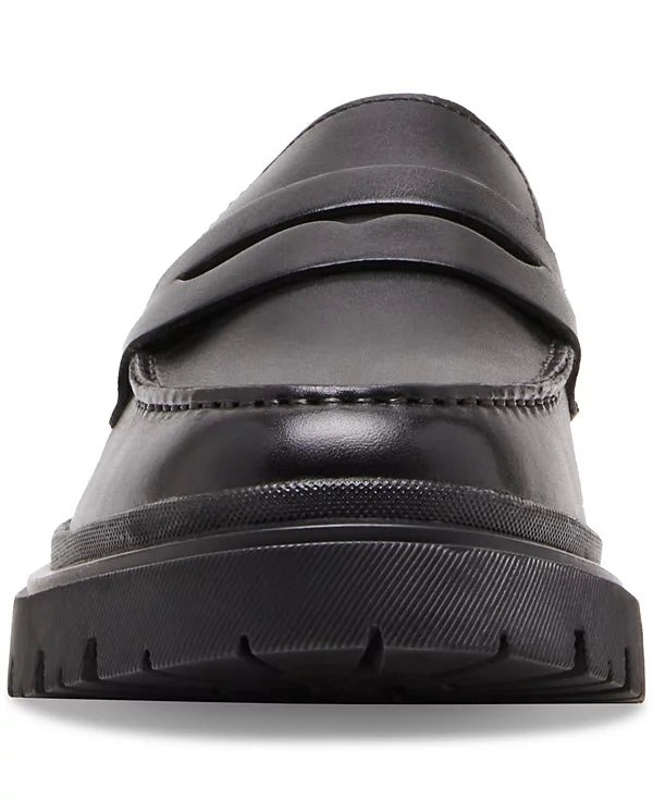 Steve Madden Men's Akkron Leather Lug-Sole Penny Loafers Black Leather Size 7.5