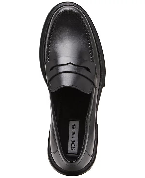 Steve Madden Men's Akkron Leather Lug-Sole Penny Loafers Black Leather Size 7.5