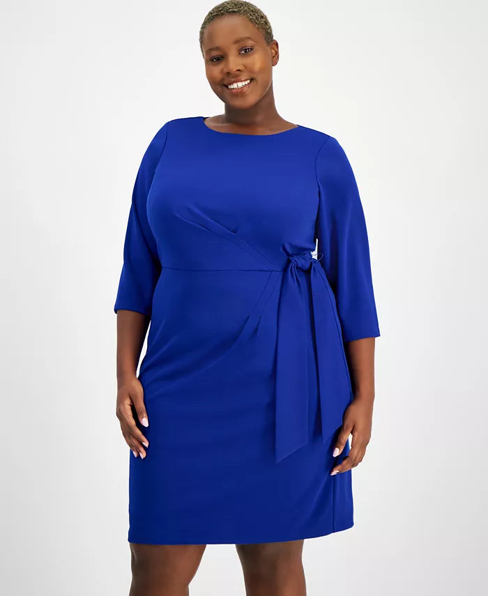 Tahari Plus Size Round-Neck Side-Tie Sheath Dress Color Cobalt Size 20W