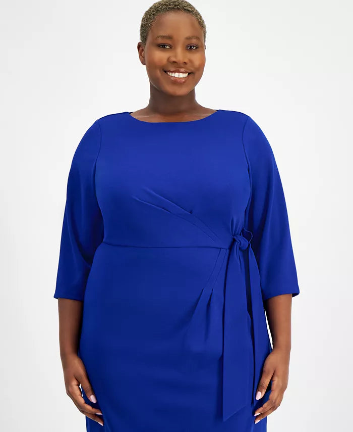 Tahari Plus Size Round-Neck Side-Tie Sheath Dress Color Cobalt Size 20W