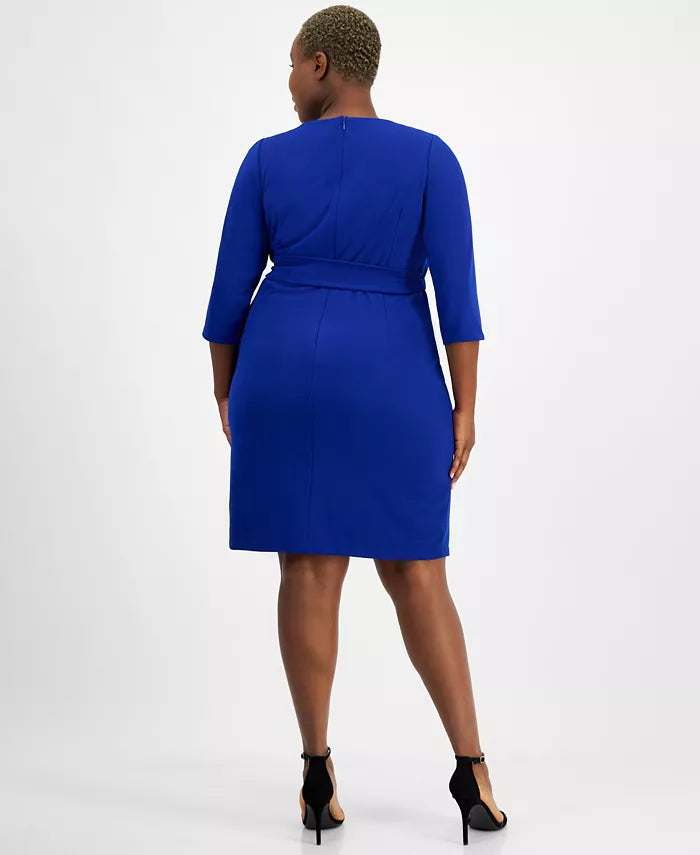 Tahari Plus Size Round-Neck Side-Tie Sheath Dress Color Cobalt Size 20W