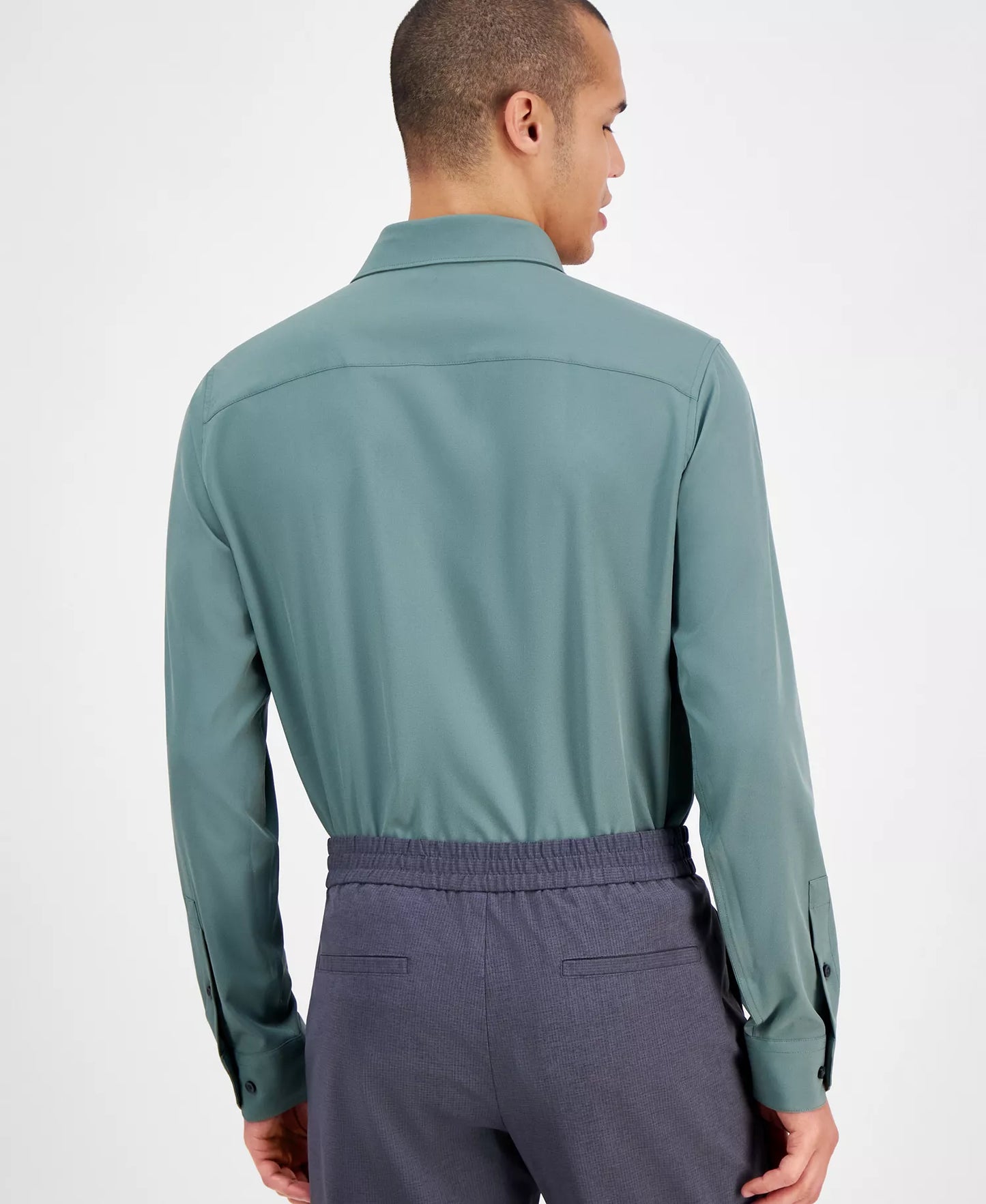 Alfani Men's Slim-Fit 4-Way Stretch Dress Shirt Organic Green 14/14.5 32/33