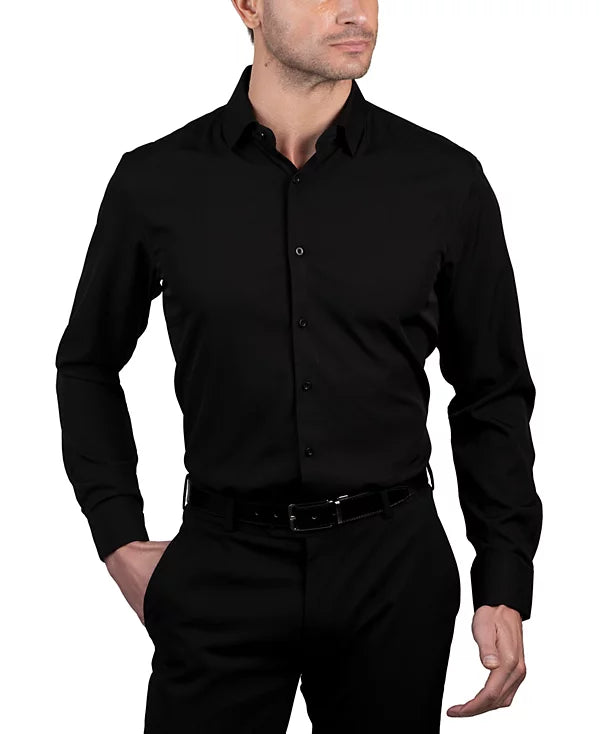 Nautica Men's Slim Fit Supershirt Dress Shirt Black 15/15.5 34/35