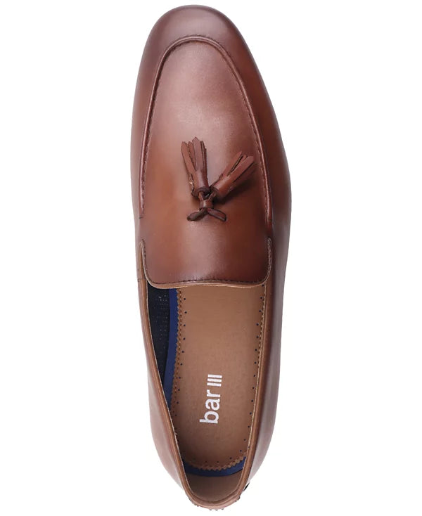 Bar III Men's Benjiee Leather Slip-On Tassel Loafers Burnt Copper Leather Size 12