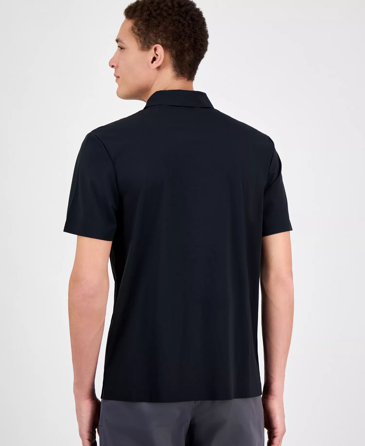 Alfani Men's Laser Cut Short Sleeve Performance Polo Shirt Deep Black Size M