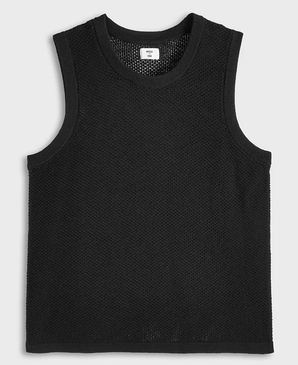 Mode of One Men's Textured-Knit Tank Top Deep Black Size S