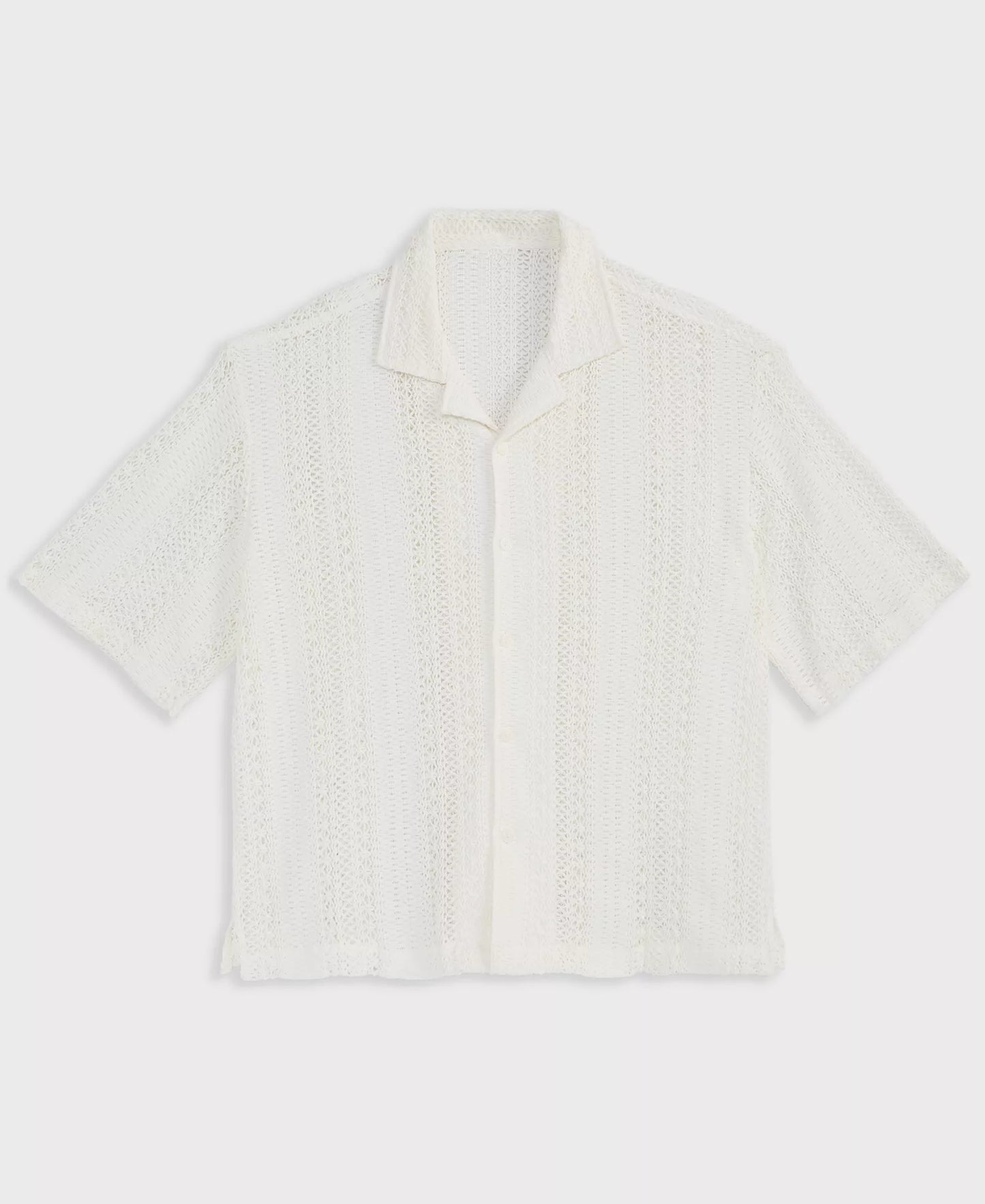 Mode of One Men's Relaxed-Fit Textured Crochet Button-Down Camp Shirt Neo Natural Size S