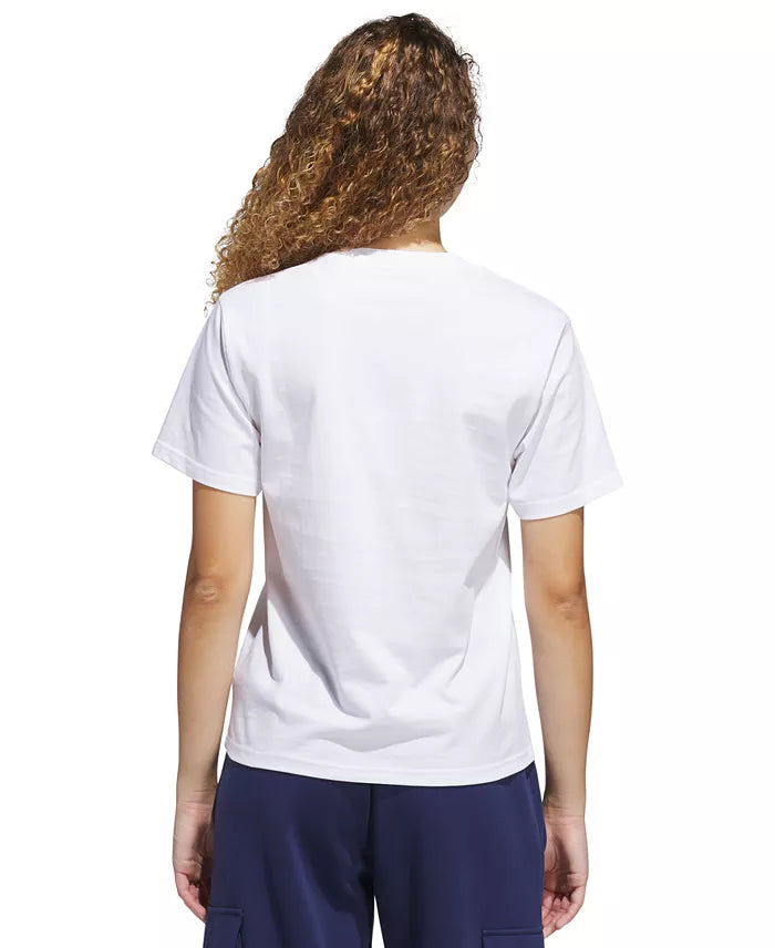 Adidas Women's Cotton Cherry Logo-Graphic Crewneck T-Shirt Color White Size M