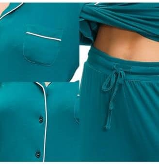 INK+IVY Women's Rayon Long Sleeve Button Top & Trouser Pajama Set Color Evergreen Size XL