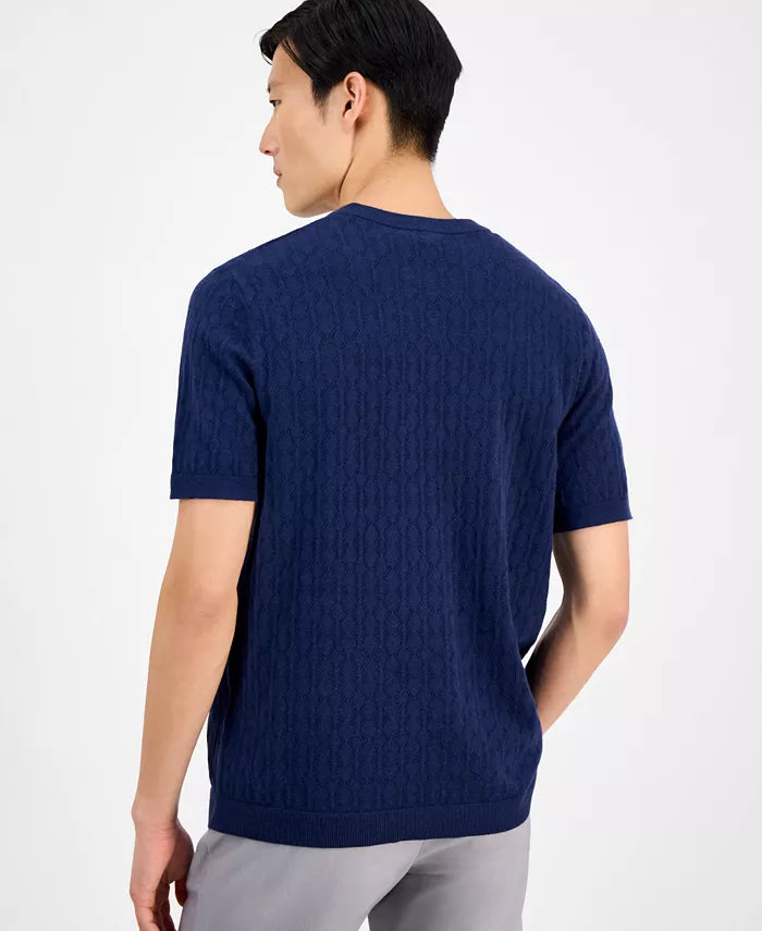 Alfani Men's Regular-Fit Textured Sweater T-Shirt Neo Navy Size L