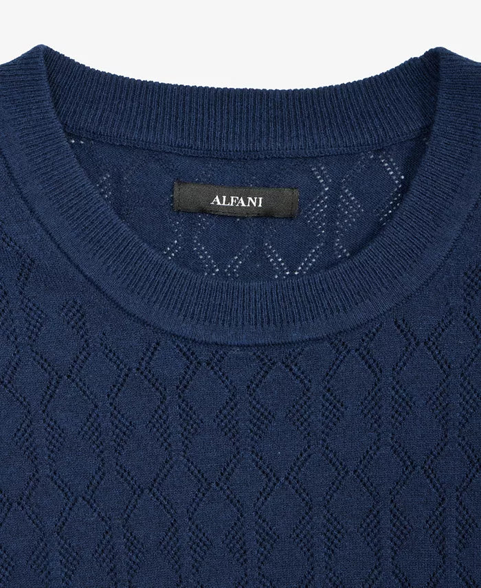 Alfani Men's Regular-Fit Textured Sweater T-Shirt Neo Navy Size L