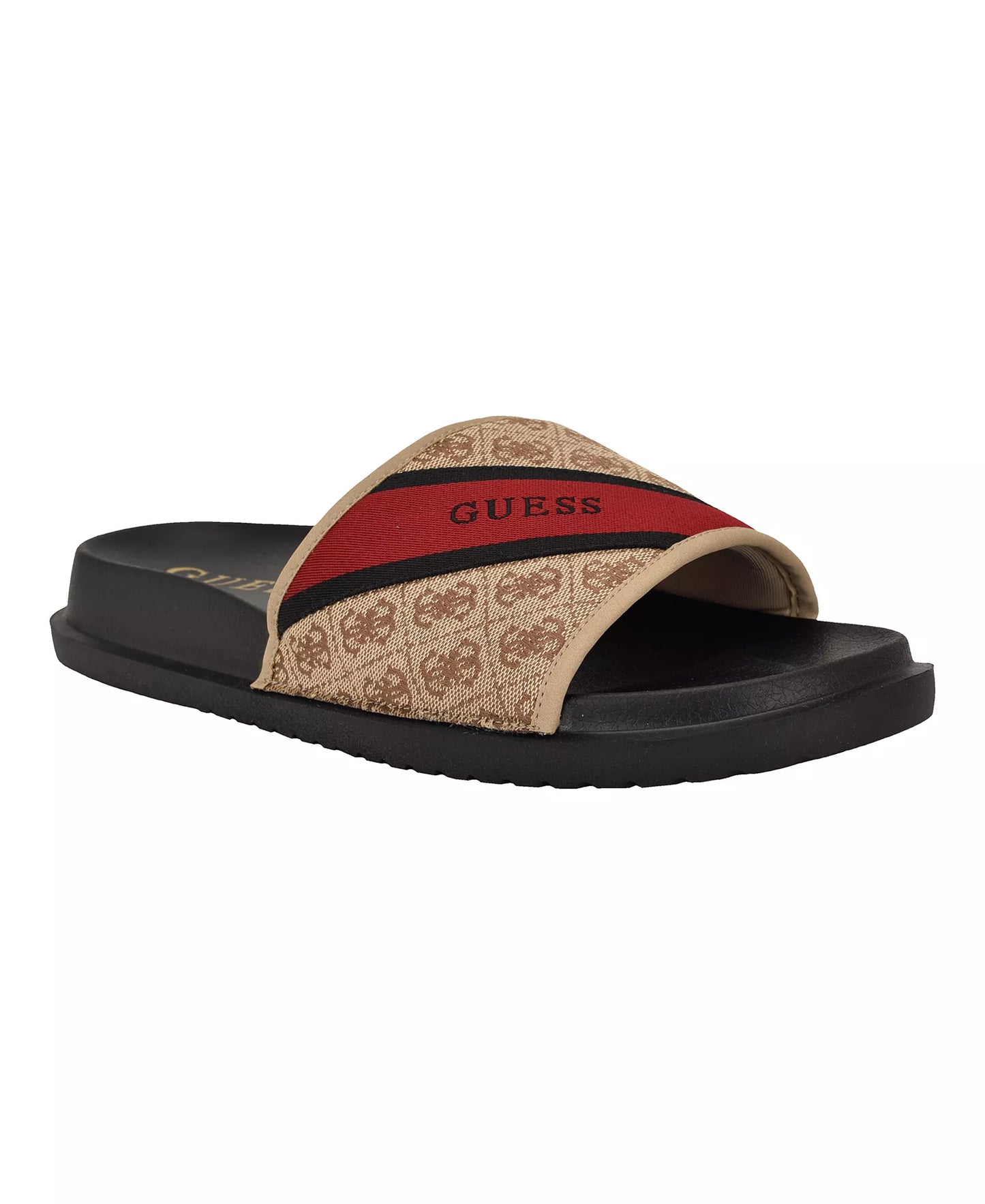 GUESS Men's Vellden Slip-on Lifted Fashion Slides Medium natural logo multi Size 10