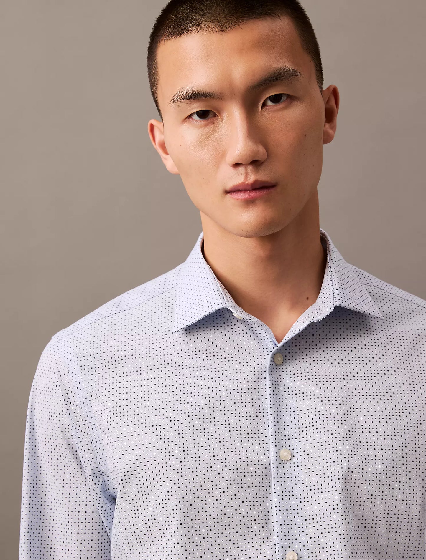 Calvin Klein Men's Regular-Fit Refined Cotton Dress Shirt Micro Dot Blue 17.5 36/37