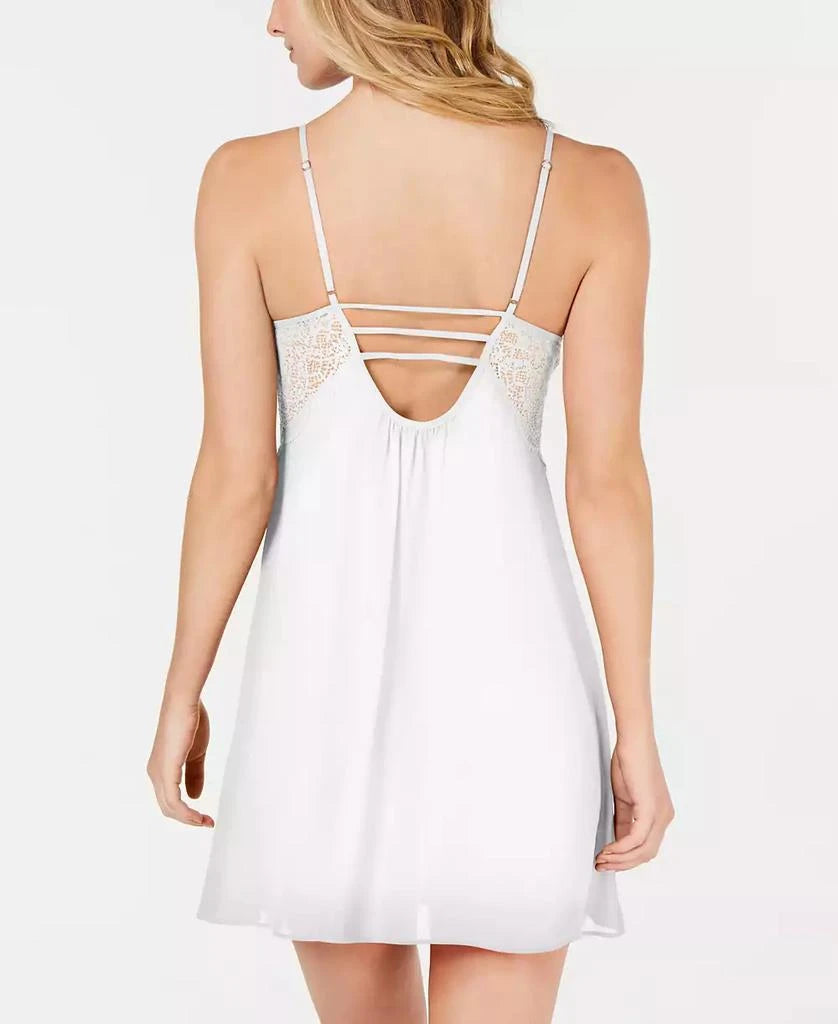 INC International Concepts Lace-Bodice Chiffon Chemise Nightgown Bright White Size L