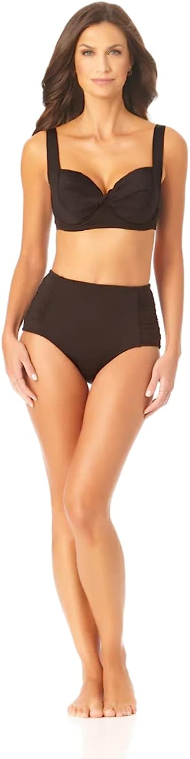 Anne Cole Retro Twist Underwire Bikini Top Color Black Size 34DD/36D