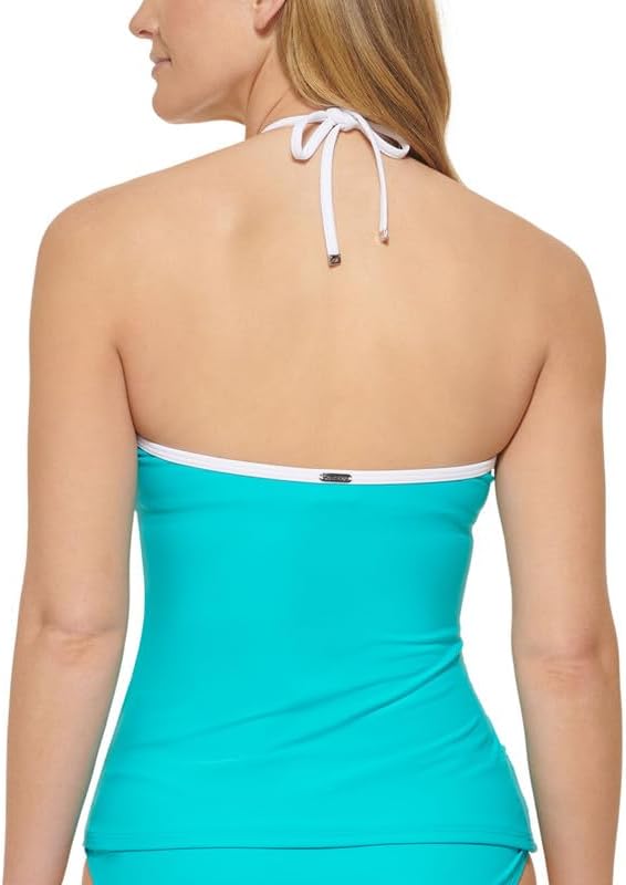 Calvin Klein V-Wire Bandeau Halter Tankini Top Color Tropical Waters Size L