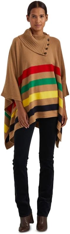 Lauren Ralph Lauren Striped Wool-Blend Poncho Color Camel Multi Size S/M
