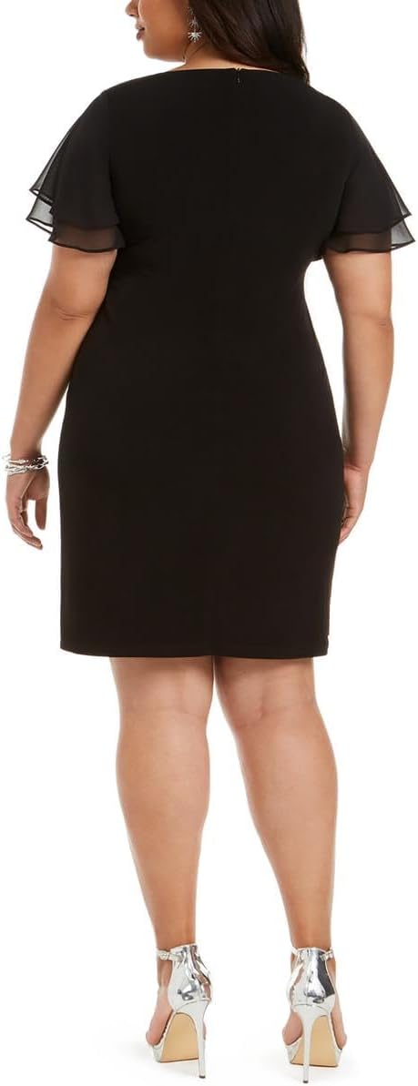 Jessica Howard Plus Size Flutter-Sleeve Side-Ruched Dress Black Size 18W