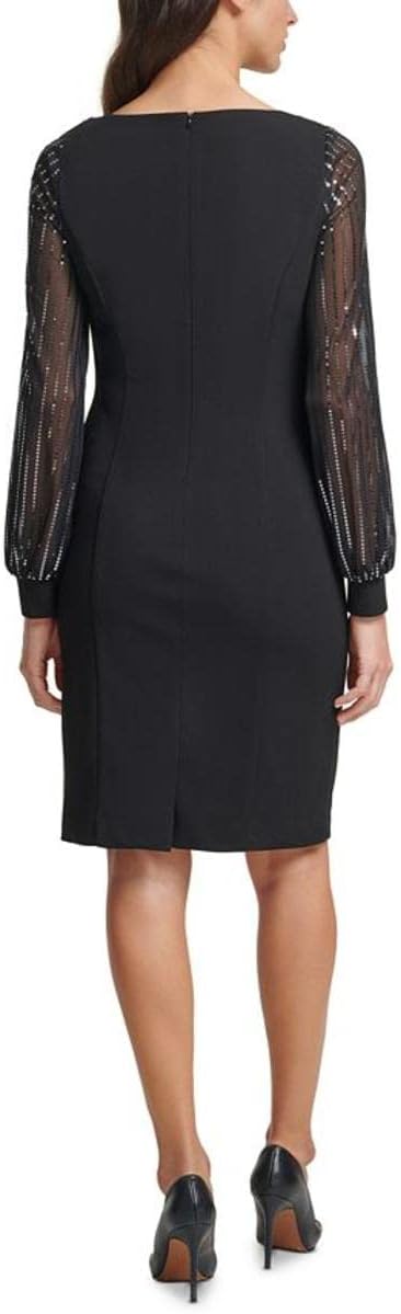 Jessica Howard Petite Chiffon-Sleeve Sheath Dress Color Black Size 14P