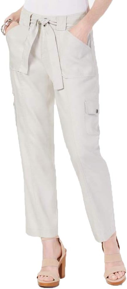 INC International Concepts Women's Linen-Blend Cargo Ankle Pants Color Toad Stool Size 10