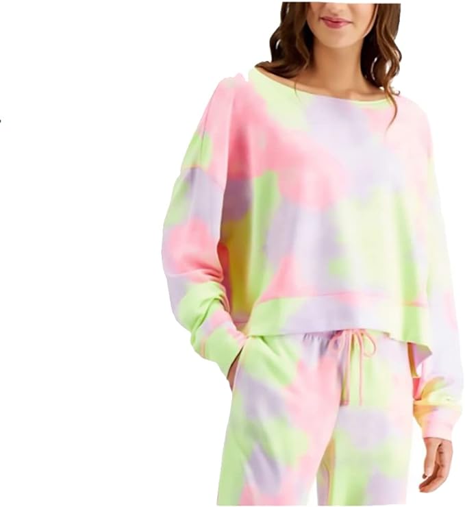 Jenni Women's French Terry Raw Hem Crew Sleep Pajama Top Multicolor Tiedye Size XS