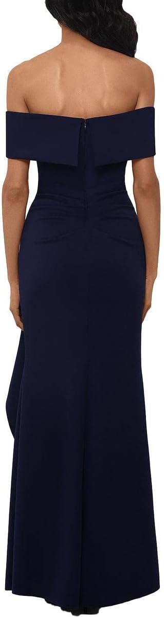 XSCAPE Ruffled Off-The-Shoulder Gown Navy Size 6