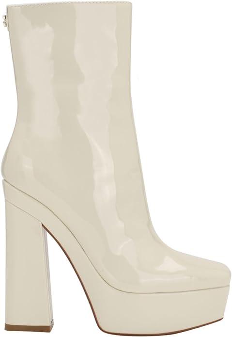 GUESS Women's Byra Patent Square Toe Block Heel Boots Color Ivory Size 8M