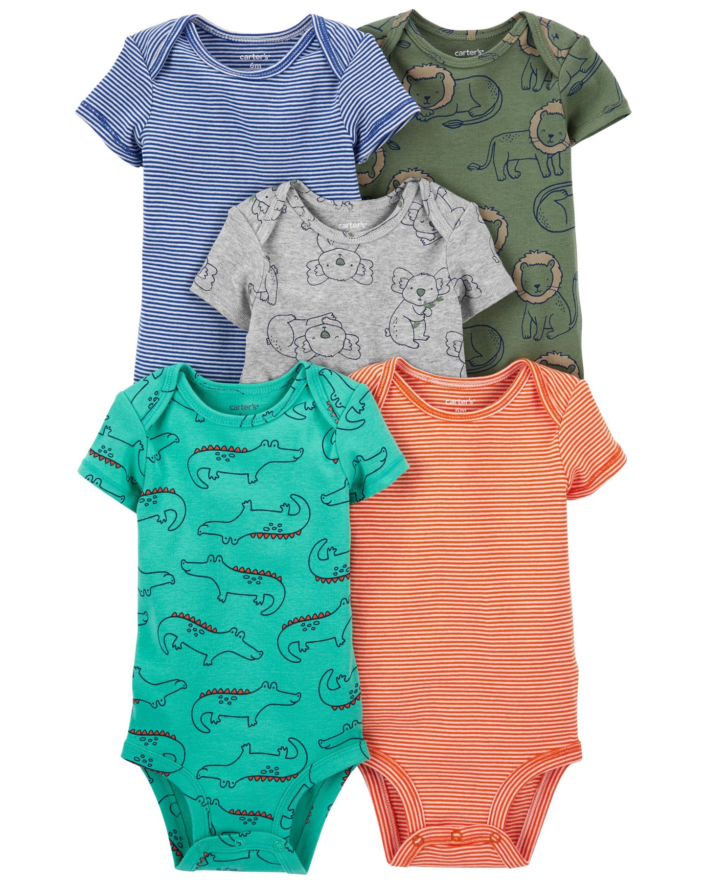 Carters Baby Boy 5-Pack Short-Sleeve Bodysuits Color Safari Size 3M