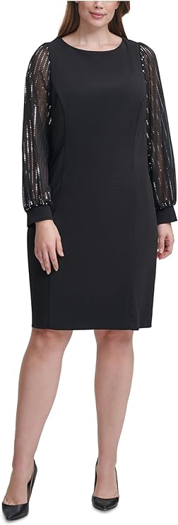 Jessica Howard Plus Size Chiffon-Sleeve Sheath Dresses Color Black Size 22W