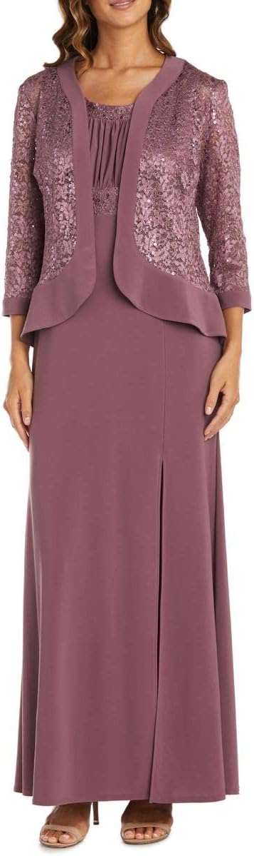 RM Richards Two-Piece Ruffle Front Lace Jacket Dress Color Dark Rose Size 6