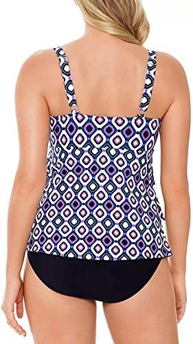 Swim Solutions Women's Printed Tiered Tummy Control One-Piece Swimsuit Color Jewels Size 10