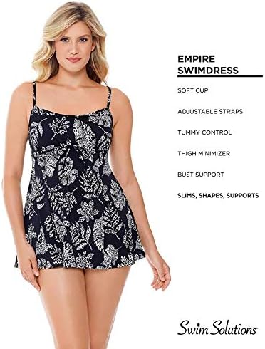 Swim Solutions Spotted Leaves EMPIRE SWIMDRESS Color Black/White Size 12
