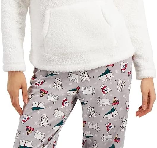 Family Pajamas Women's Sherpa Top Printed Polar Bears Pants Pajamas Color White Size XS